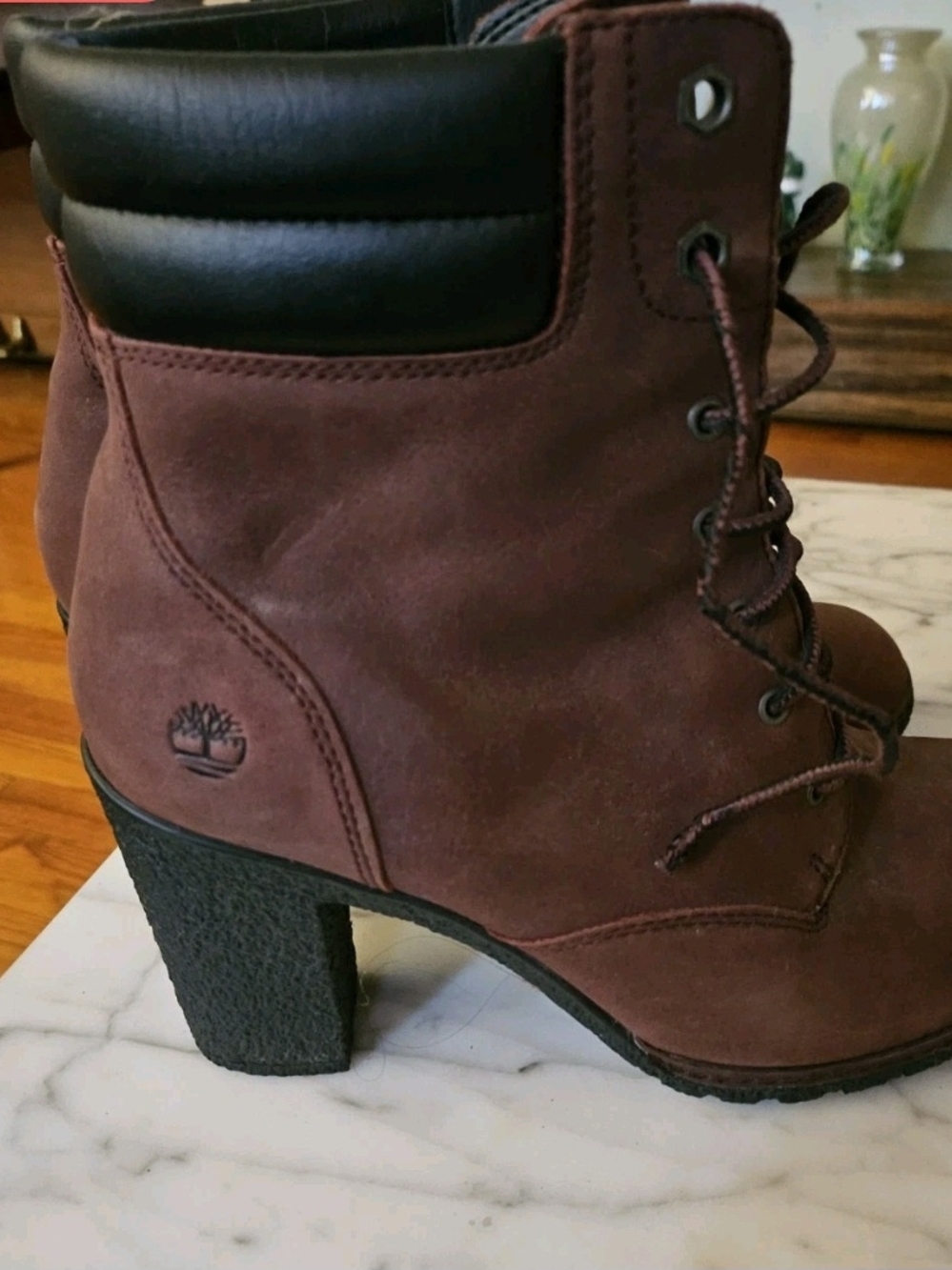 Timberland Allington Heights Women's Maroon Ortholite Lace-Up Heeled Ankle Boot
